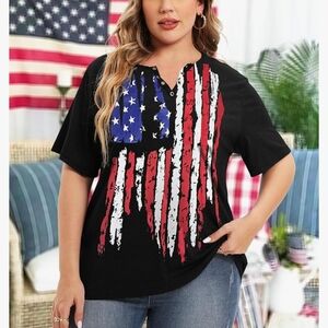 Plus, size women patriotic USA flag deep v-neck t-shirt - NWOT